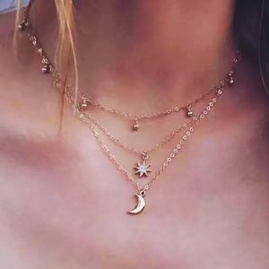‼️3/$30 Boho Multilayer Moon Star Gold Necklace